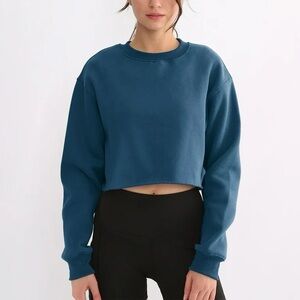 Amazhiyu Women’s Cropped Sweatshirt Size Small Teal Long Sleeves Pullover Fleece